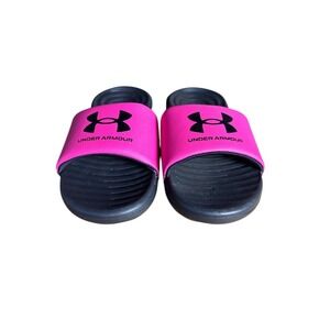 Under Armour Girls SZ 2 Hot Pink & Black Slide Sandals NEW